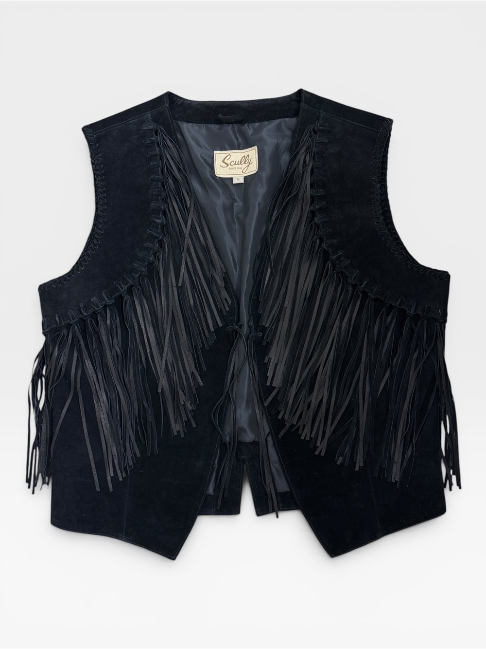 Scully Genuine Suede Fringe Vest Black Western Boho Leather Jacket Size L
